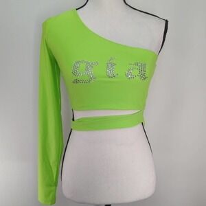 I.AM.GIA Womens One Shoulder Shirt‎ Top Neon Green S